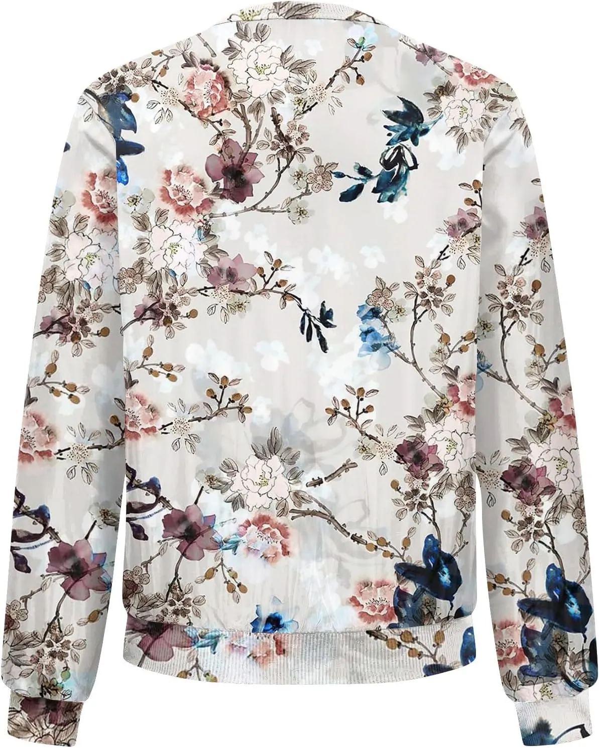 COTECRAM Bomber Jacket Women 2024 Causal Floral Zip Up Coats Long Sleeve Stand Collar Fall Jackets Lightweight Outerwear Tops