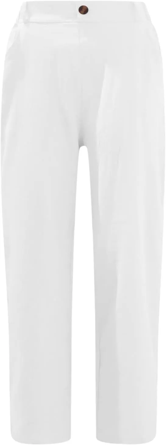 Cotton Linen Pants Women Elastic High Waist Solid Casual Baggy Trousers Straight Leg Comfy Summer Pants with Pockets