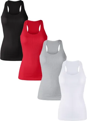 Cotton Ribbed Racerback Tank Tops for Women Basic Workout Athletic Tanks Gym Tank Top Yoga Shirts Pack 1-4