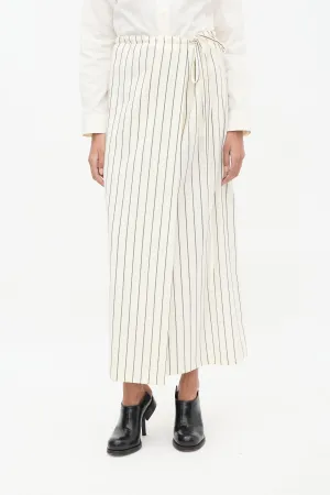 Cream & Black Striped Midi Skirt