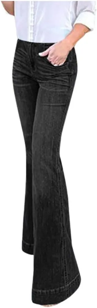 CRNTCEM Womens High Waist Flare Jeans Slim Fit Wide Leg Stretchy Bootcut Pants Ladies Plus Size Cozy Vintage Y2K Jean Trouser