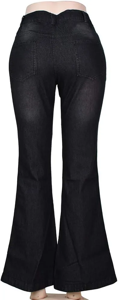 CRNTCEM Womens High Waist Flare Jeans Slim Fit Wide Leg Stretchy Bootcut Pants Ladies Plus Size Cozy Vintage Y2K Jean Trouser