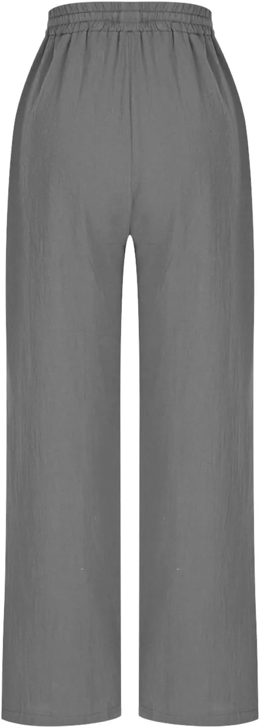 DDAPJ pyju Women High Waisted Linen Pants 2025 Summer Casual Drawstring Waist Pants Wide Leg Trousers with Pockets
