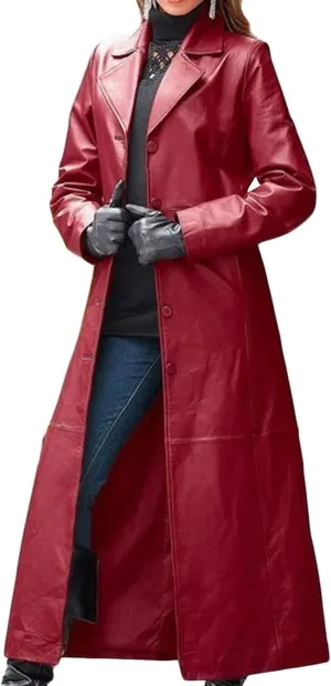 DGHM-JLMY Women Casual Lapel Long Suit Trench Coat Outerwear Slim Slim Leather Windbreaker Faux Leather Long Jacket