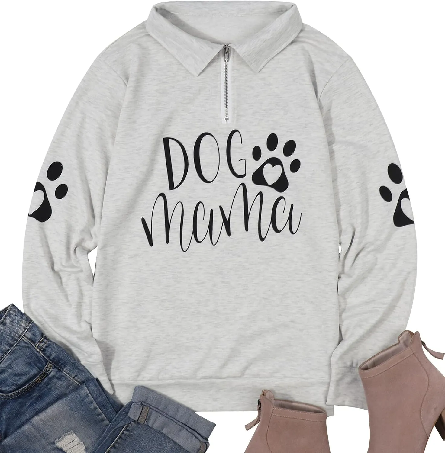 Dog Mom Sweatshirts Women Mama Sweatshirts Dog Paw Sweatshirt Long Sleeve Shirt Funny Mom Letter Print Pullover Blouse