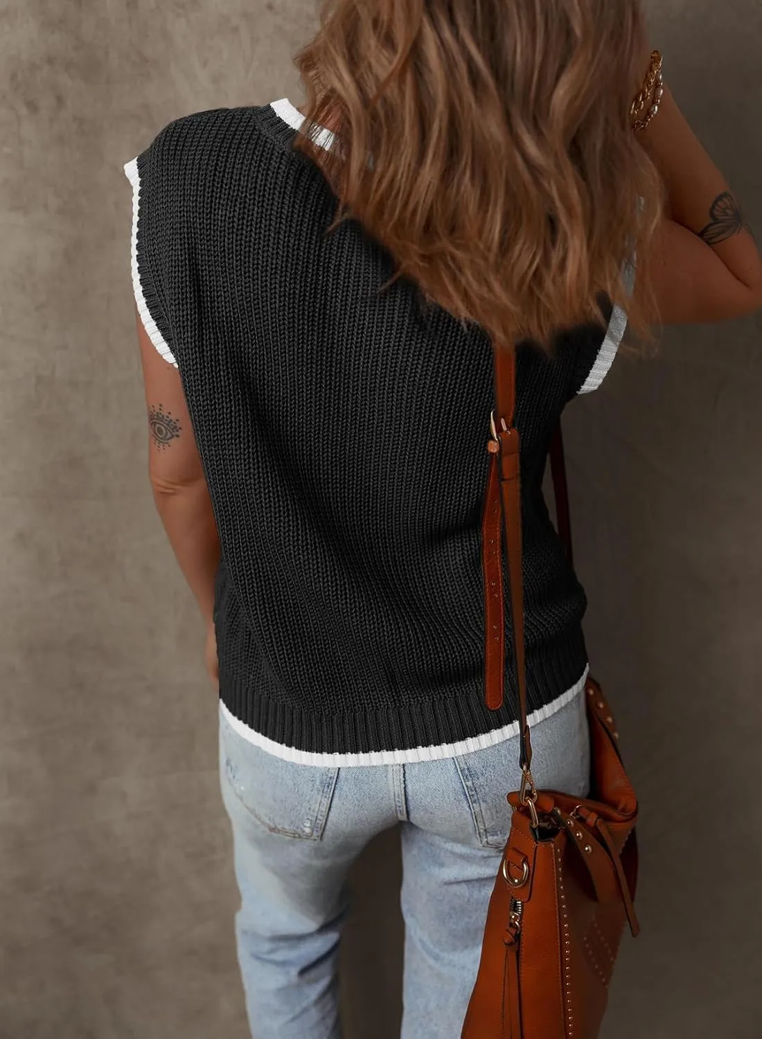 Dokotoo Tank Tops for Women Round Neck Cap Sleeve Color Block Cable Knit Womens Tank Tops Sweater Vest Women