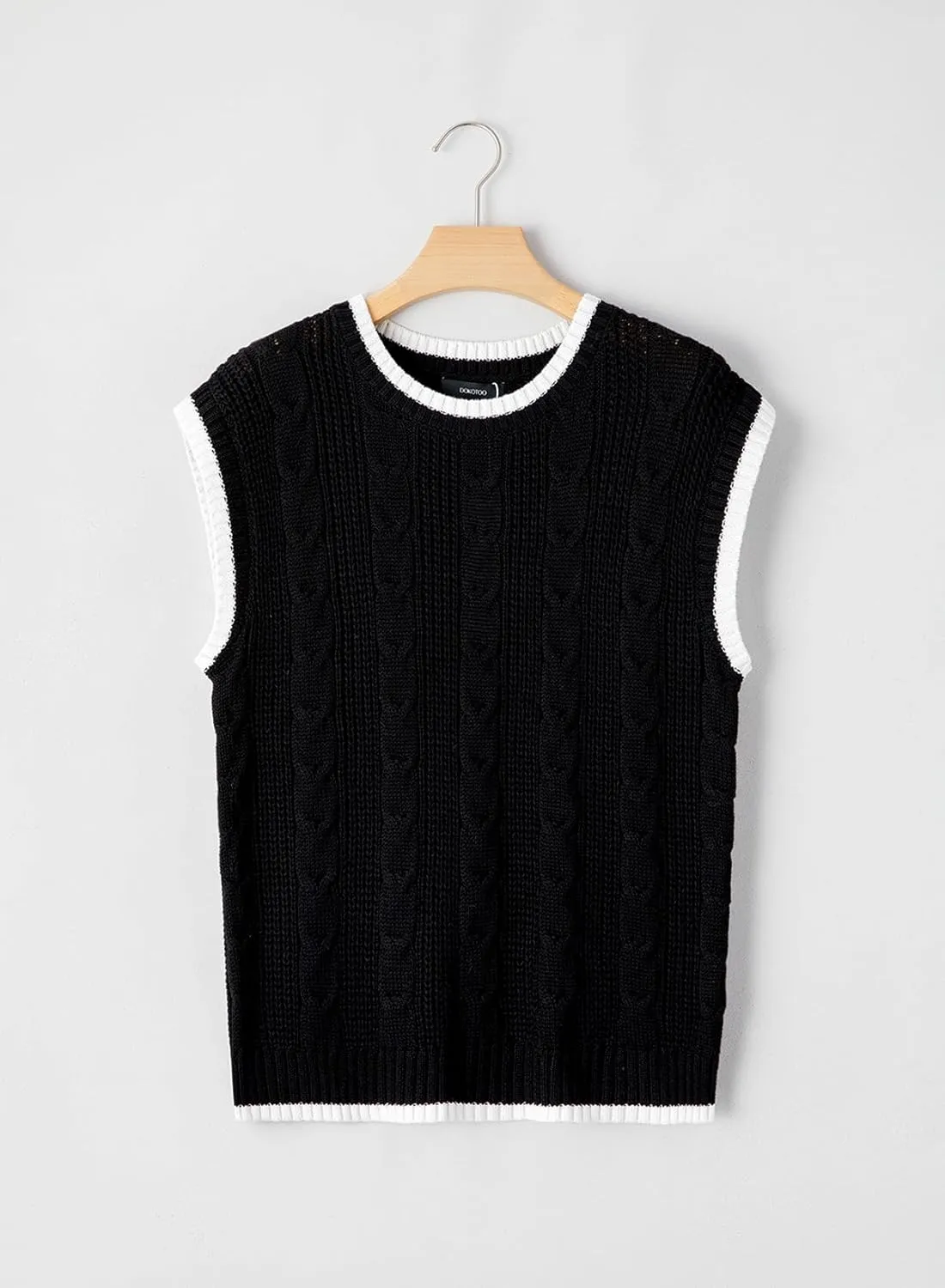 Dokotoo Tank Tops for Women Round Neck Cap Sleeve Color Block Cable Knit Womens Tank Tops Sweater Vest Women