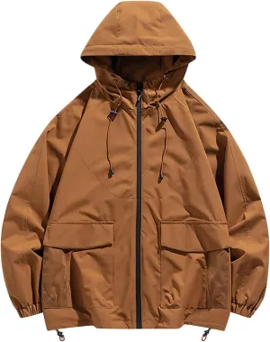 Drawstring Hooded Windbreaker Women Lightweight Baggy Waterproof Raincoat Fall Zip Up Jackets with Pockets Outdoor