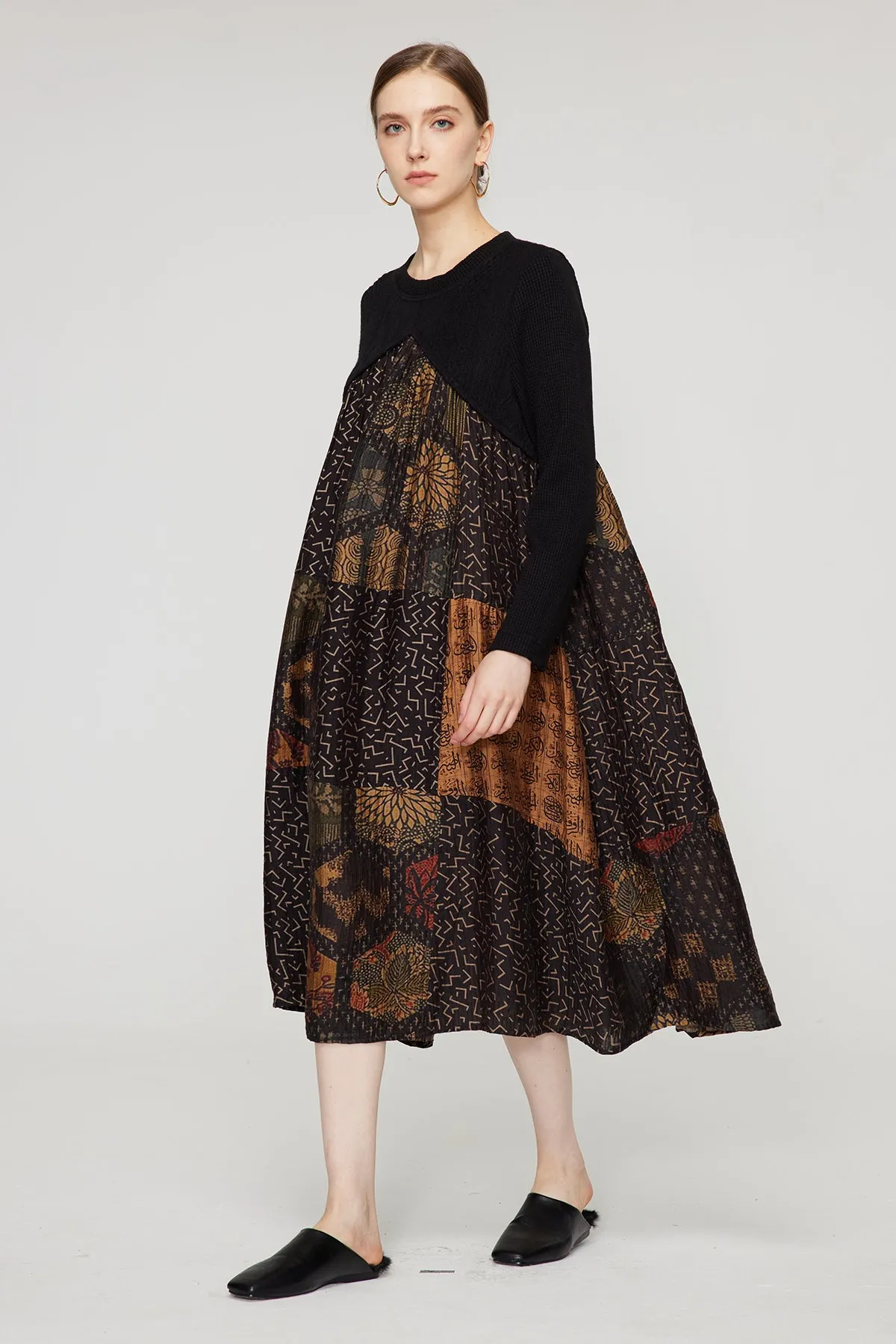 Ethnic Print Retro Maxi Split Dress