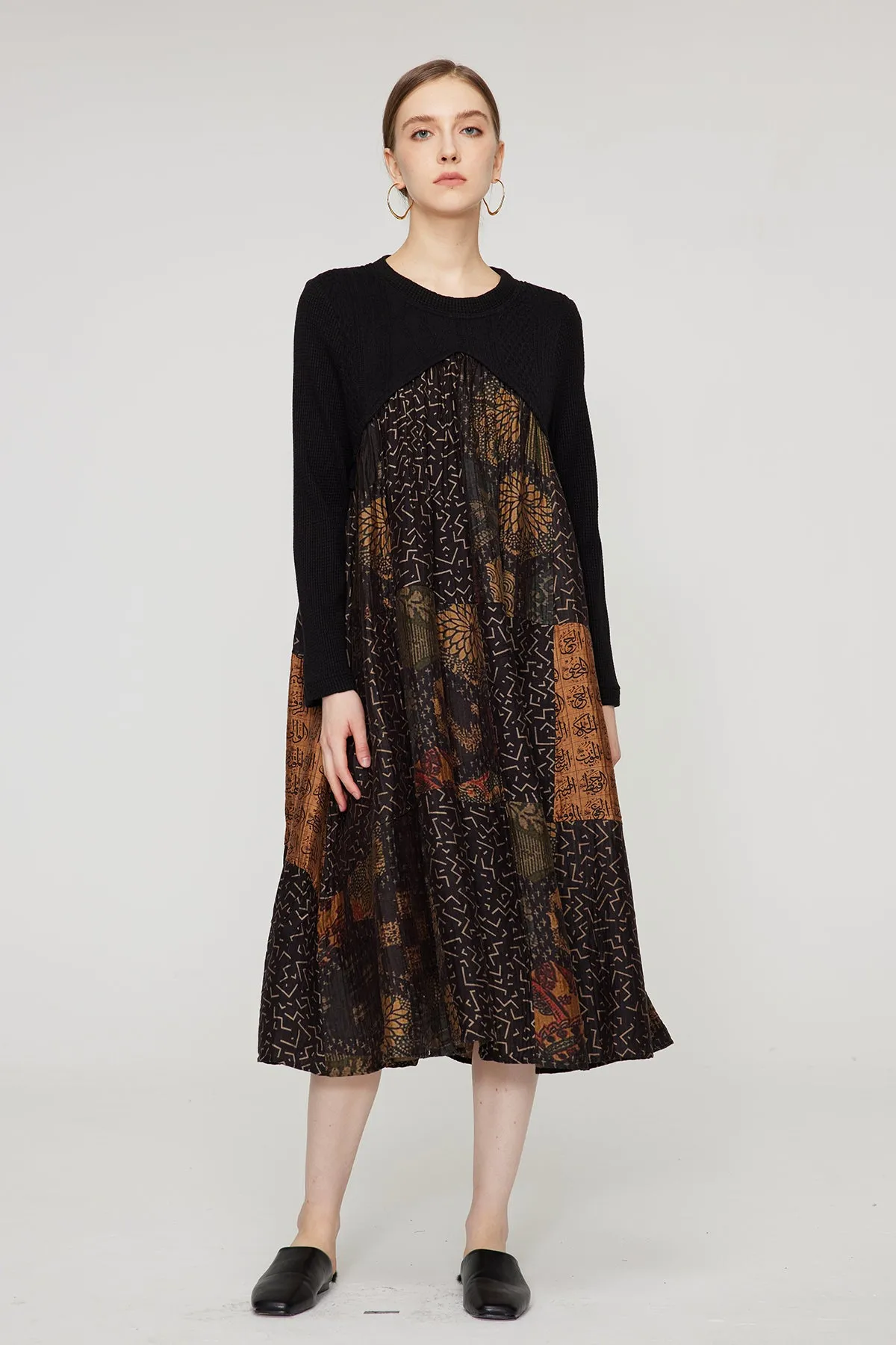 Ethnic Print Retro Maxi Split Dress