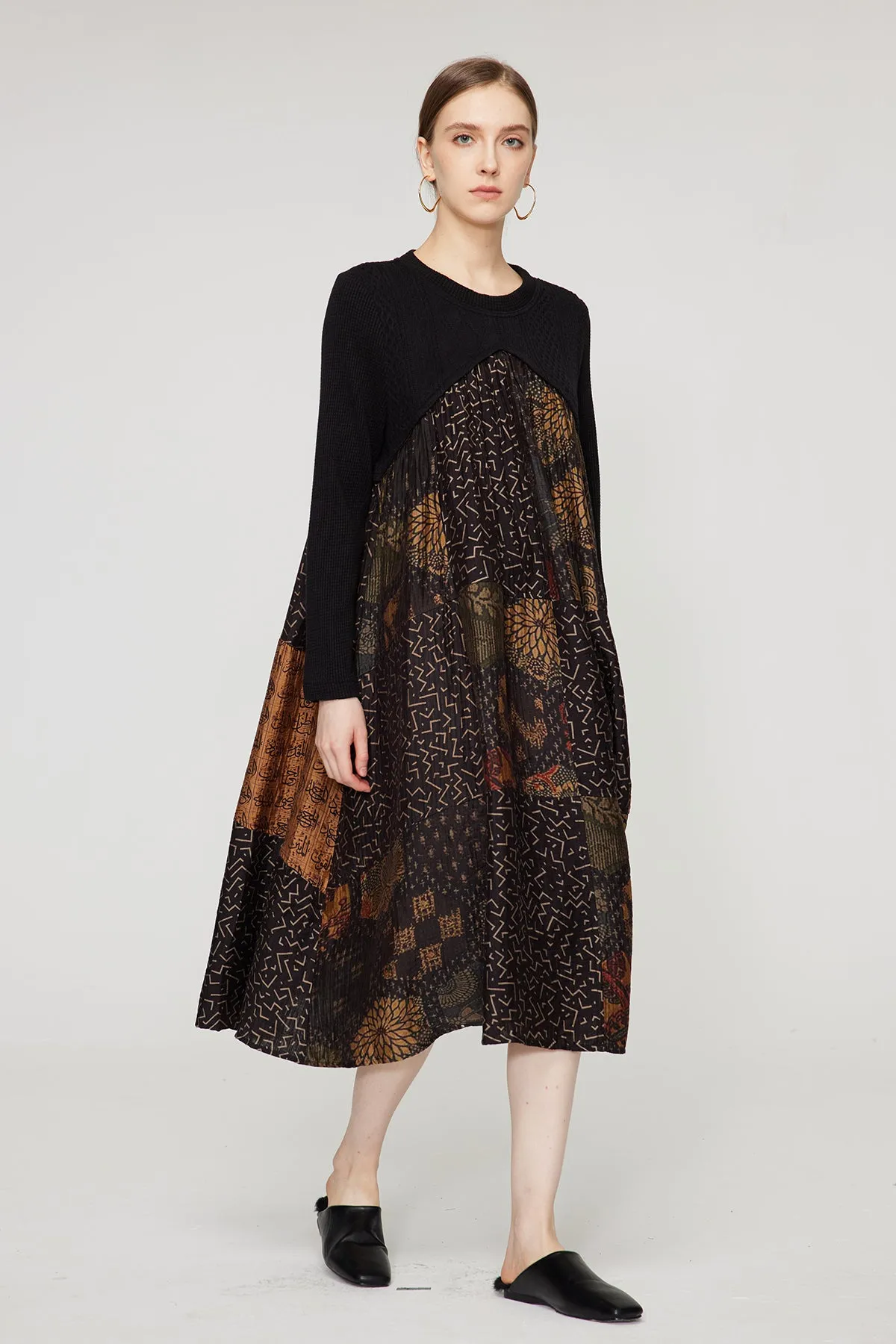 Ethnic Print Retro Maxi Split Dress