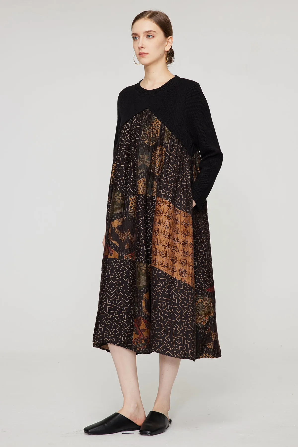 Ethnic Print Retro Maxi Split Dress