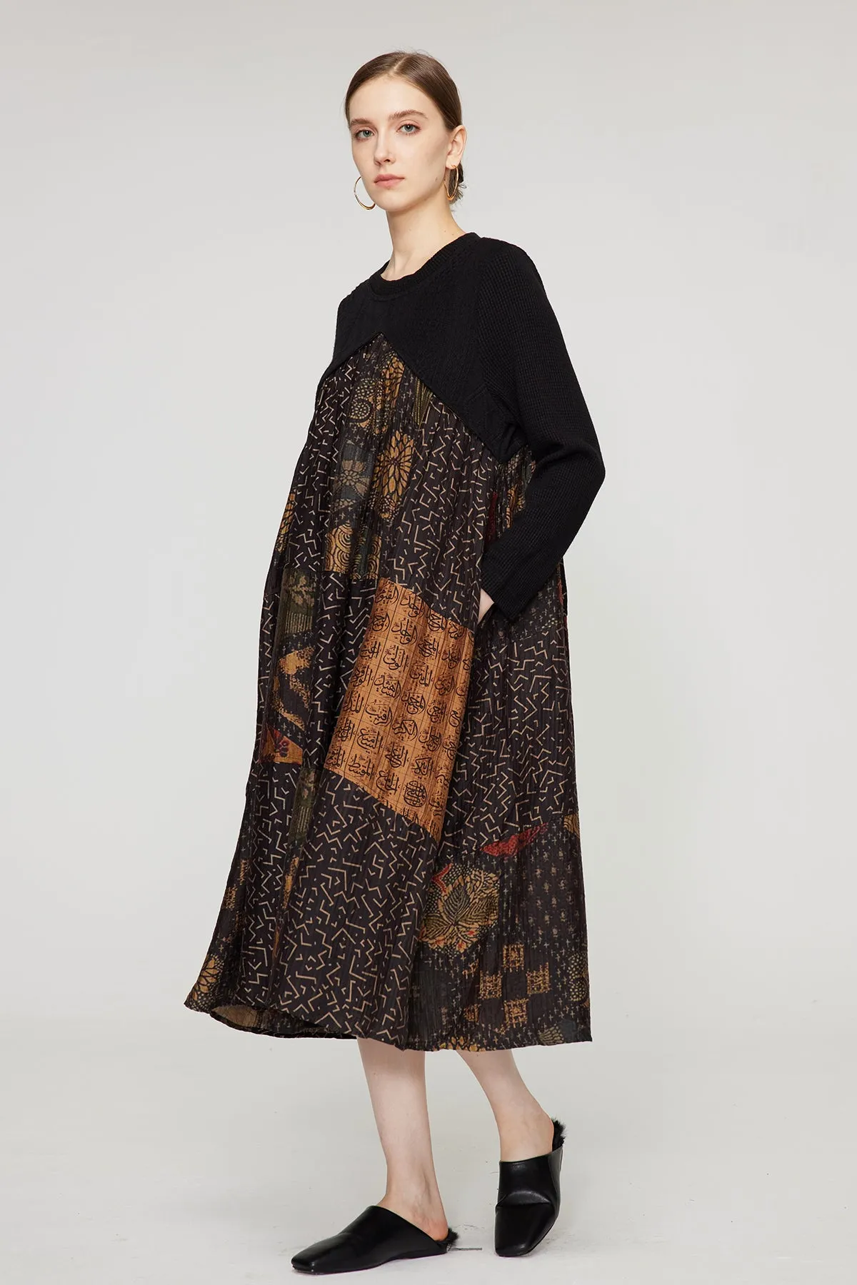 Ethnic Print Retro Maxi Split Dress