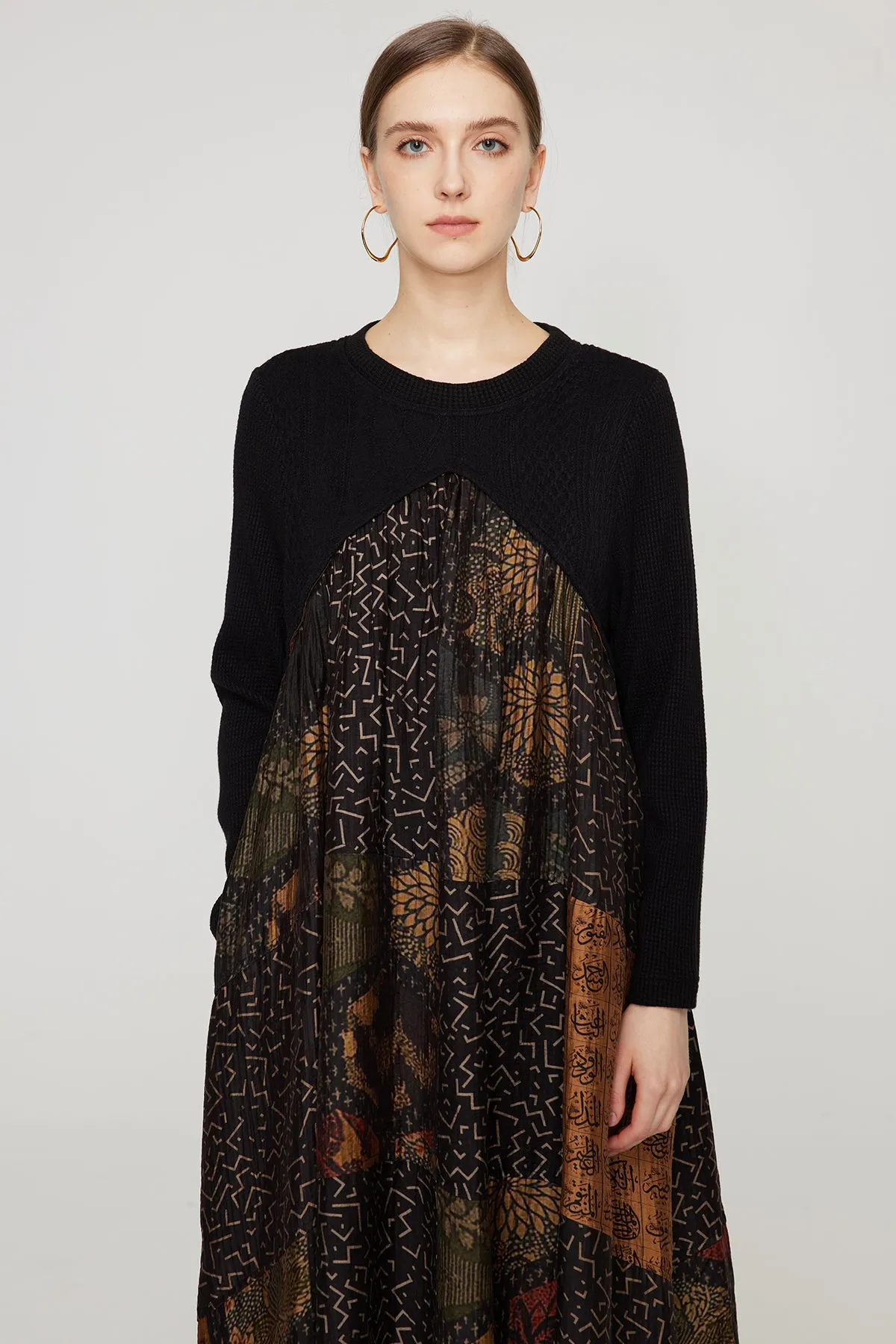 Ethnic Print Retro Maxi Split Dress