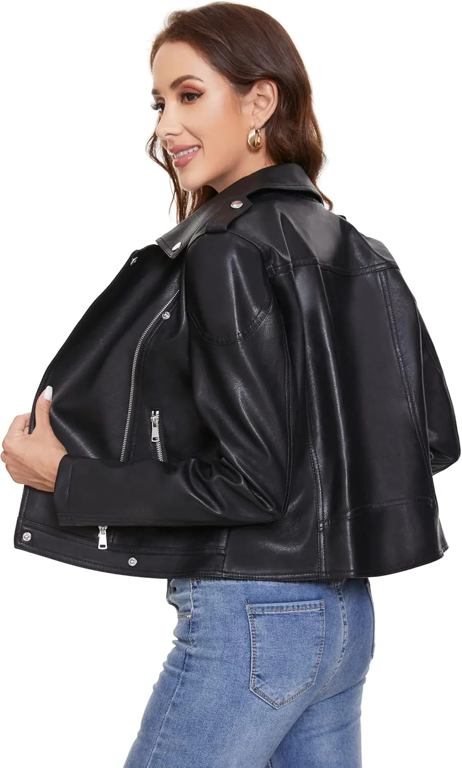 Fahsyee Women's Faux Leather Jackets, Zip Up Motorcycle Short PU Moto Biker Outwear Fitted Slim Coat