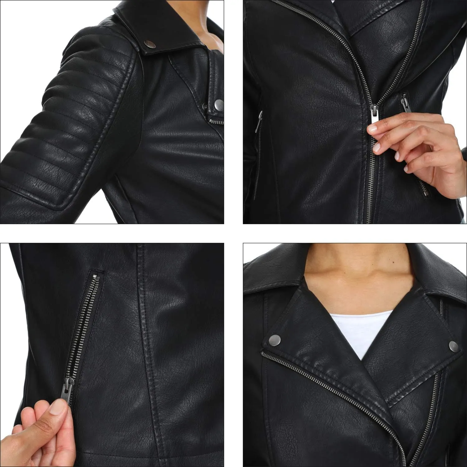 Fahsyee Women's Faux Leather Jackets, Zip Up Motorcycle Short PU Moto Biker Outwear Fitted Slim Coat