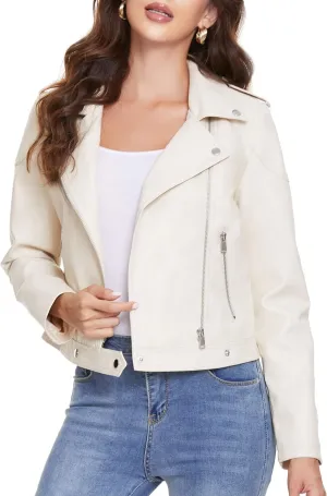 Fahsyee Women's Faux Leather Jackets, Zip Up Motorcycle Short PU Moto Biker Outwear Fitted Slim Coat