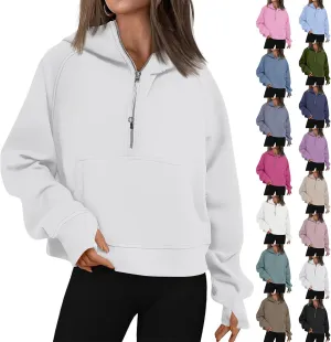 fanmpghleoo Oversized Hoodies for Women Half Zip Mock Neck Fleece Hooded Sweatshirt Loose Fit Thumb Hole Pullover Hoodie