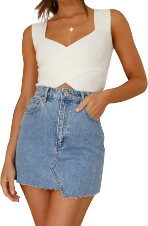 Fashionme Women's 2025 Trendy Vneck Wrap Crop Tops Criss Cross Wide Straps Knit Tank Tops Slim Fit Cami Shirts