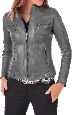 Faux Leather Jacket for Women, Vegan Jackets Motocycle Coat Moto Biker Outwear Coat Zip Up Fitted Slim Coat