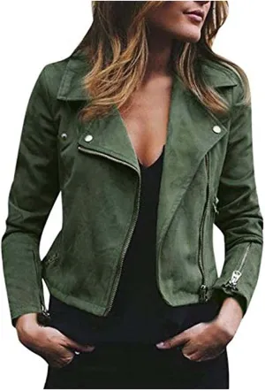 Faux Leather Jacket Women, Women's Motorcycle Jackets Fitted Slim Short Coat Moto Biker Zip Up Outwear Tops
