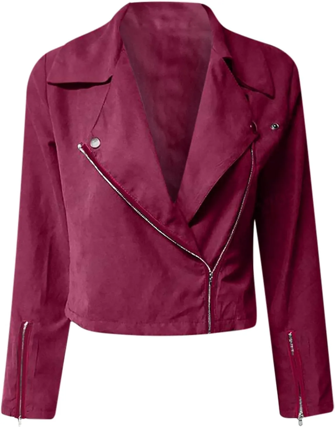 Faux Leather Jacket Women, Women's Motorcycle Jackets Fitted Slim Short Coat Moto Biker Zip Up Outwear Tops