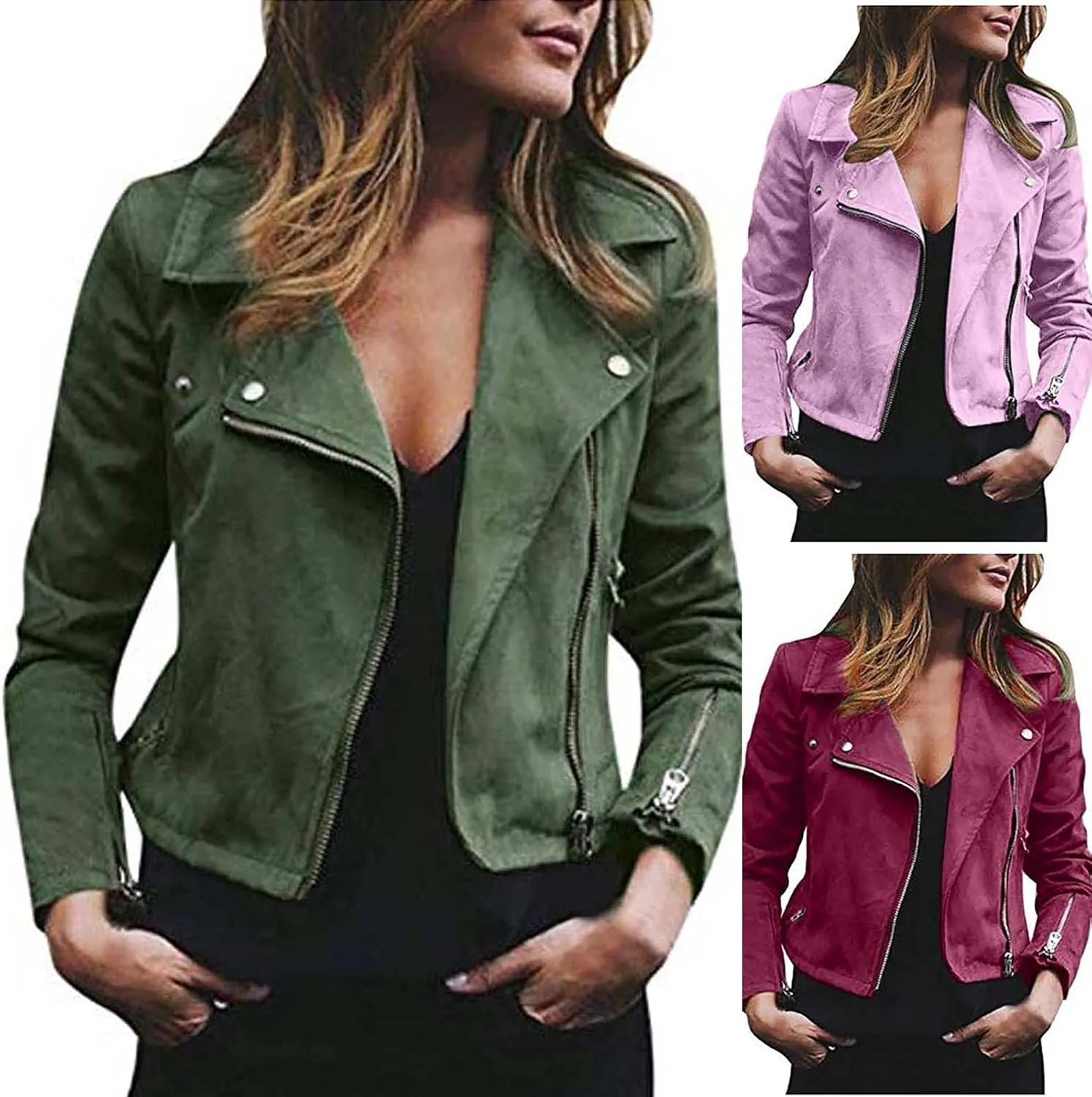 Faux Leather Jacket Women, Women's Motorcycle Jackets Fitted Slim Short Coat Moto Biker Zip Up Outwear Tops