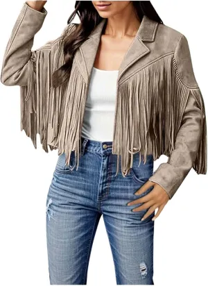 Faux Leather Jackets for Women 2025 Fashion Moto Biker Jacket Fall Winter Fringe Cowboy Cropped Jacket Cool Cardigan