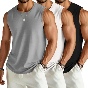 Ficerd 3 Pack Men's Big and Tall Tank Tops Workout Gym Muscle Plus Size T Shirts Sleeveless Fitness Athletic Oversized Tee