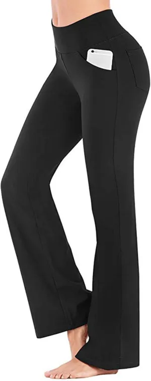 Flare Leggings for Women High Waist Bootcut Yoga Pants with Pockets Casual Wide Leg Pants Tummy Control Work Trousers