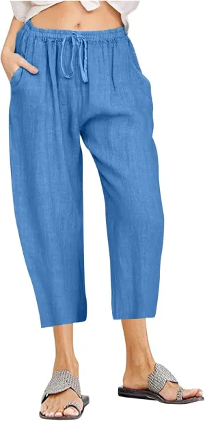 Flowy Women's Linen Pants Summer Palazzo Wide Leg Slacks Comfy High Waisted Pant 2025 Vacation Trousers with Pocket