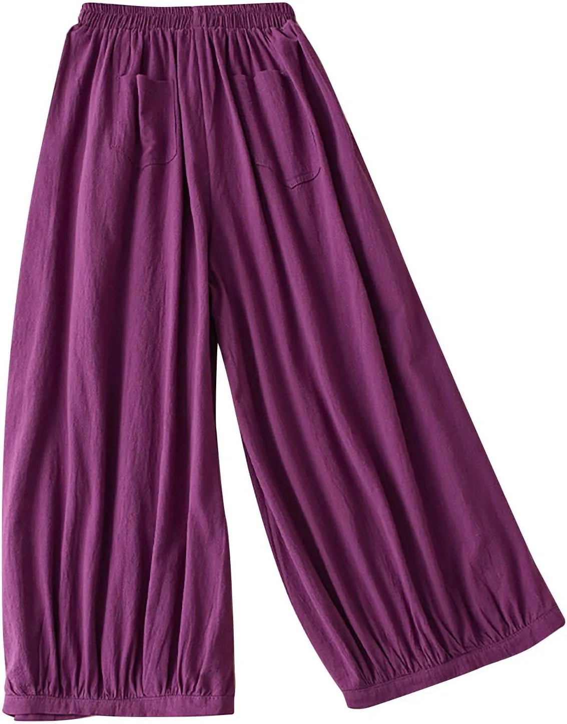 FZYLQY Womens Elastic Waist Linen Trousers with Pockets Loose Wide-Leg Pants for Spring and Summer Casual Comfort Pants