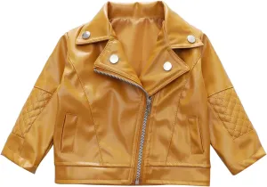 Girls Short Jacket Coat 1-4 Years Old,Fashion Infant Toddler Girls Kids Autumn Winter Leather Zipper Outerwear