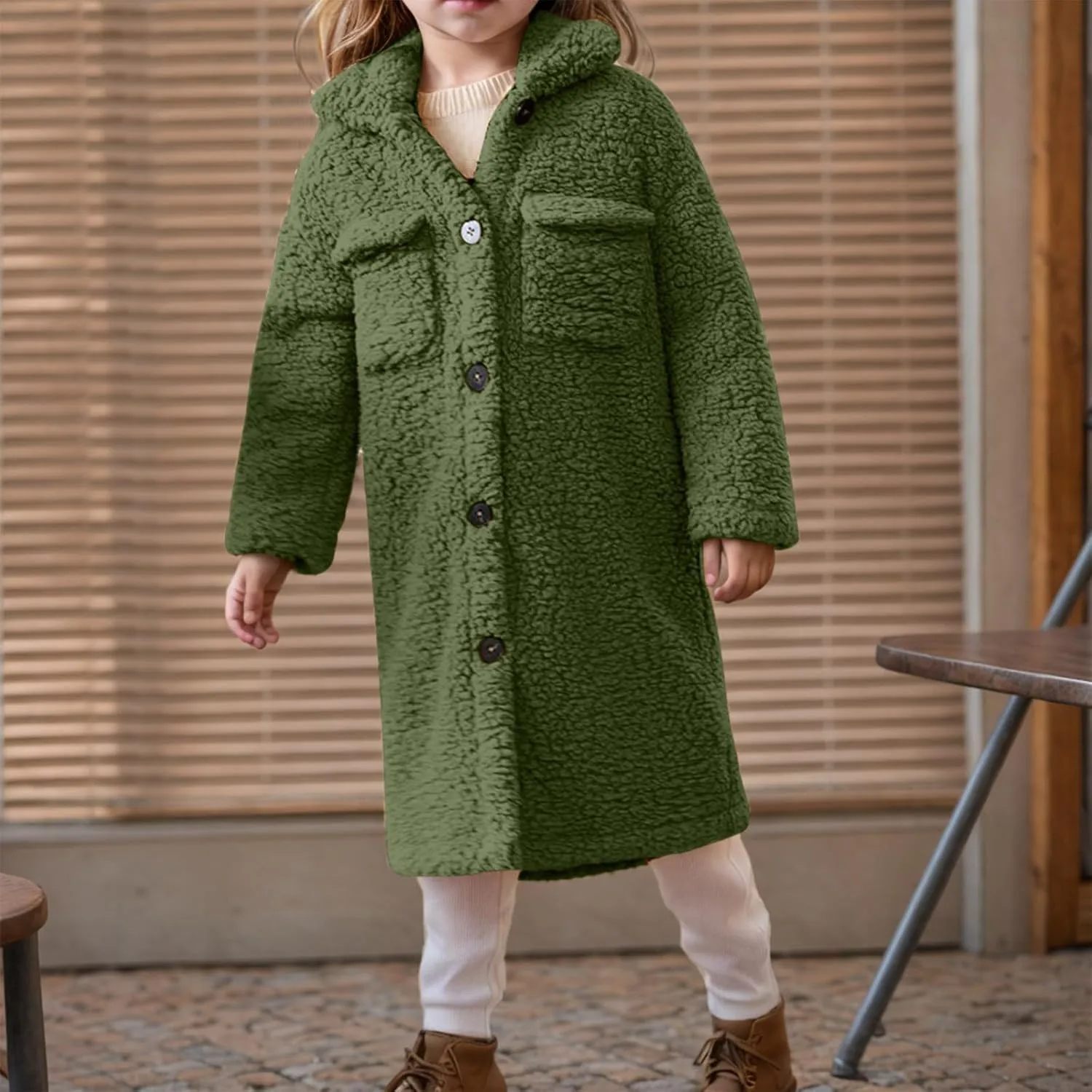 Girls Winter Long Coat Thick Warm Sherpa Teddy Jacket Casual Button Down Fleece Overcoat Faux Fur Outwear 3-12 Years