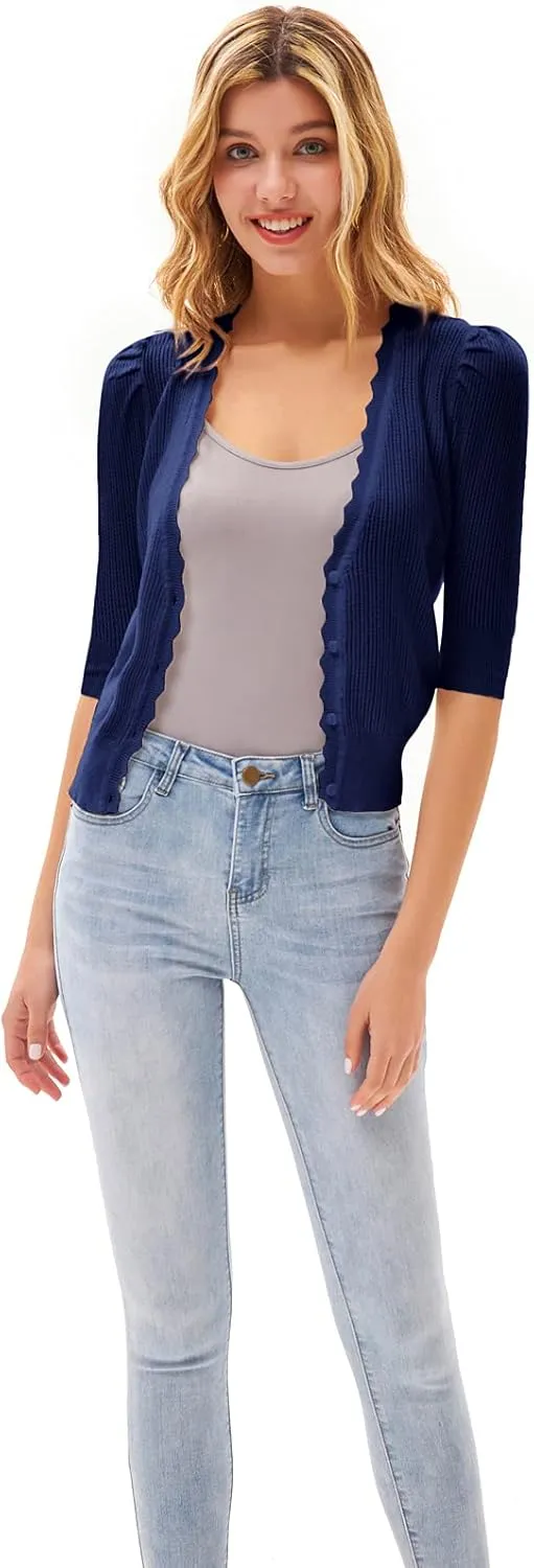 GRACE KARIN Womens Sweater Cropped Cardigan Knit Shrugs for Dresses Tops Button Down Lightweight Soft
