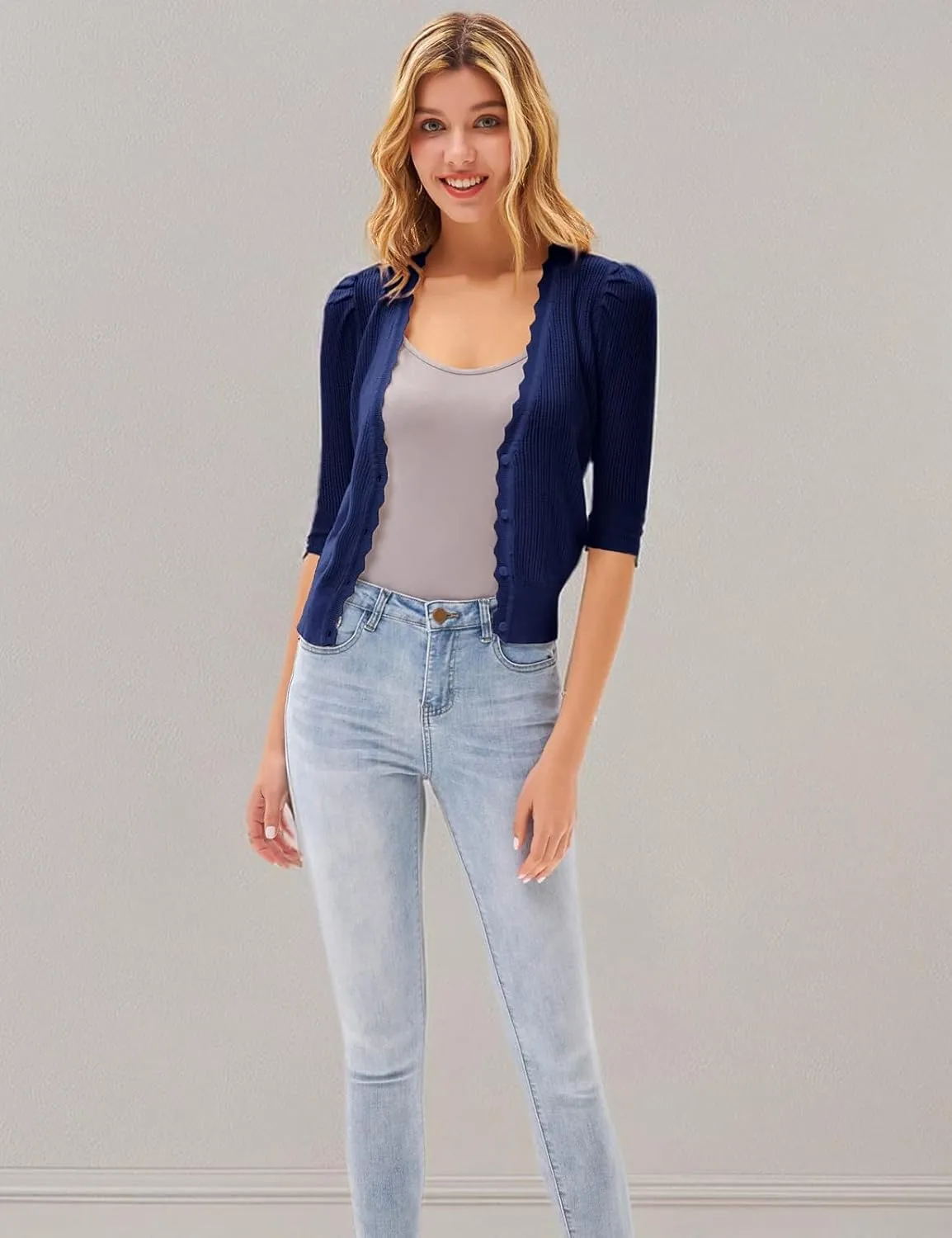 GRACE KARIN Womens Sweater Cropped Cardigan Knit Shrugs for Dresses Tops Button Down Lightweight Soft