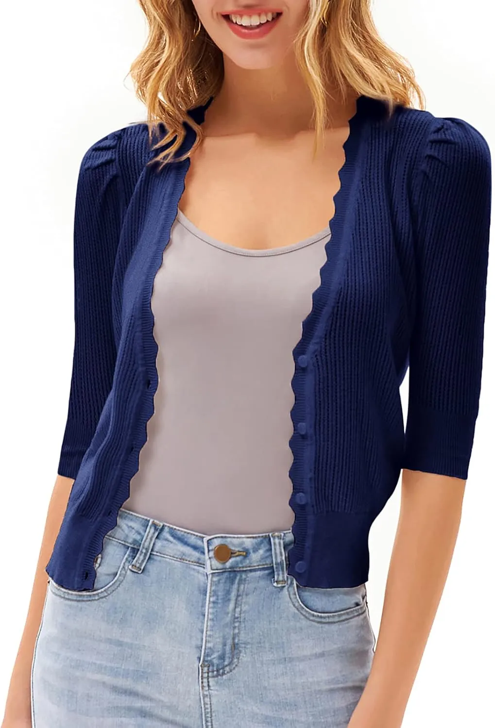 GRACE KARIN Womens Sweater Cropped Cardigan Knit Shrugs for Dresses Tops Button Down Lightweight Soft