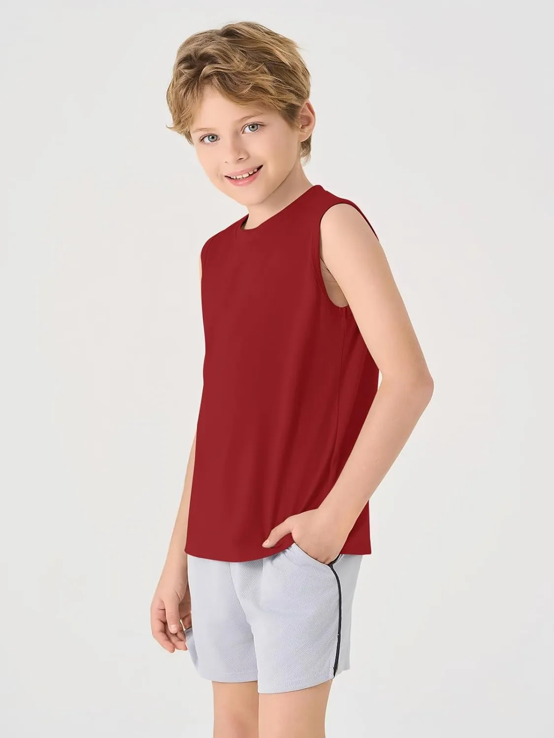Haloumoning Boys Tank Tops Casual Sleeveless Crewneck Athletic Workout Tees Basic Solid Undershirts 5-14 Years