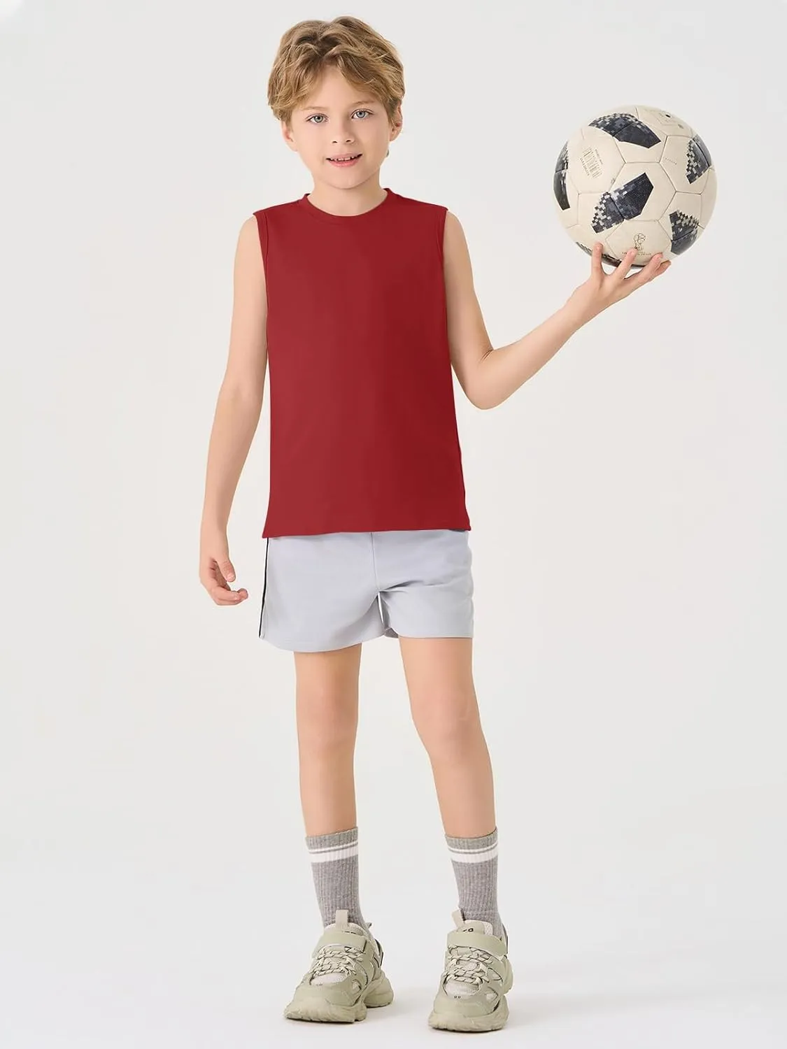 Haloumoning Boys Tank Tops Casual Sleeveless Crewneck Athletic Workout Tees Basic Solid Undershirts 5-14 Years