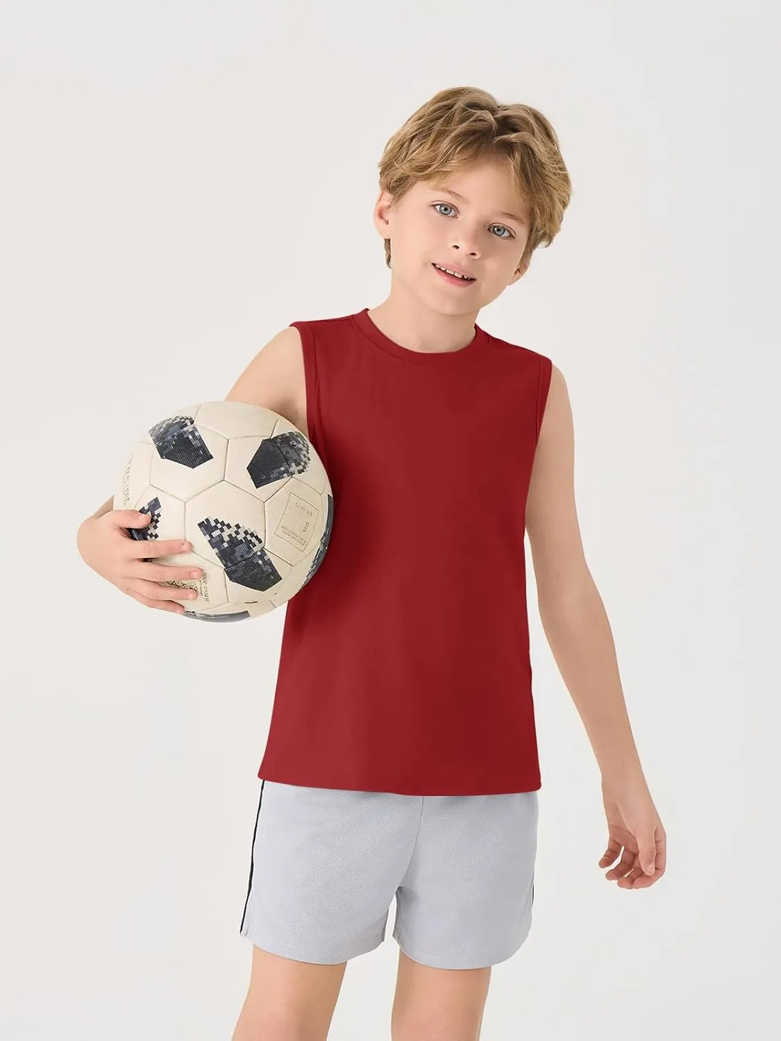 Haloumoning Boys Tank Tops Casual Sleeveless Crewneck Athletic Workout Tees Basic Solid Undershirts 5-14 Years