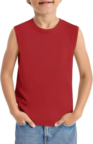Haloumoning Boys Tank Tops Casual Sleeveless Crewneck Athletic Workout Tees Basic Solid Undershirts 5-14 Years
