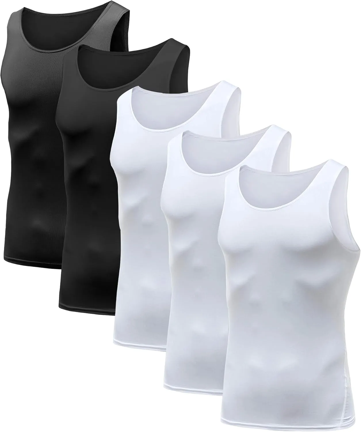 HIBETY Men's 3 or 5 Pack Sleeveless Compression Tank Top, Base Layer Cool Dry Compression Shirts Muscle Gym Tank Tops