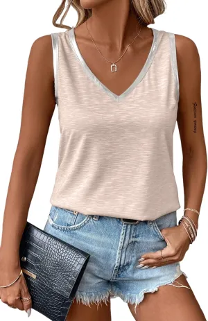 Hilinker Womens V Neck Ombre Tank Top Summer Casual Basic Loose Sleeveless T Shirt