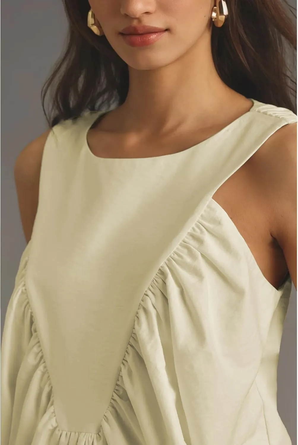 Hixiaohe Shirred Swing Tank Tops for Women Fashion Flowy Sleeveless Shirts Casual Crew Neck Blouse Loose Fit Ruffled Tops