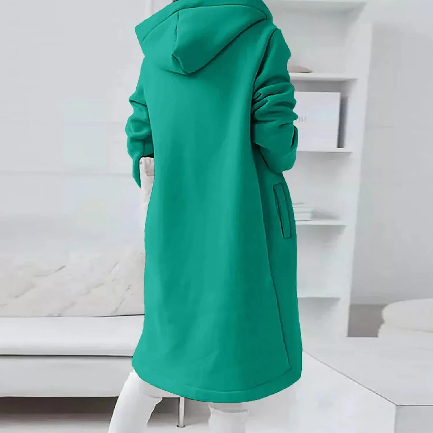 Hoodies for Women Zip up Knee Length Long Hoodies Casual Loose Solid Hooded Jackets Oversized Sweatshirts with Pocket