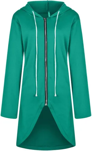 Hoodies for Women Zip up Knee Length Long Hoodies Casual Loose Solid Hooded Jackets Oversized Sweatshirts with Pocket