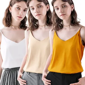 IIG Classic Womens Silk Satin Camisole Top Sexy V Neck Blouse Tank Shirt Ladies Spaghetti Strap Vest Cami XS-3XL