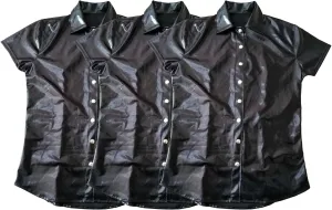 JEsilunmaMY Mens Leather Muscle Shirts Short Sleeve Shiny Patent Leather Shirt Button Down Slim Fit Club Party Blouse Top
