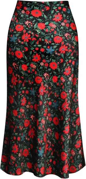 Keasmto Leopard Skirt for Women Midi Length High Waist Silk Satin Elasticized Cheetah Casual Ladies Skirts