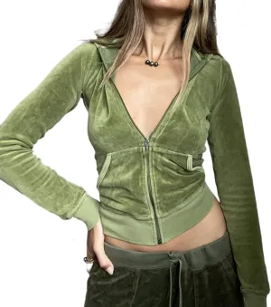 KMBANGI Zip Up Crop Hoodies for Women Vintage Velvet Hooded Pullover Y2k Slim Fit Sweatshirt Jacket with Pockets